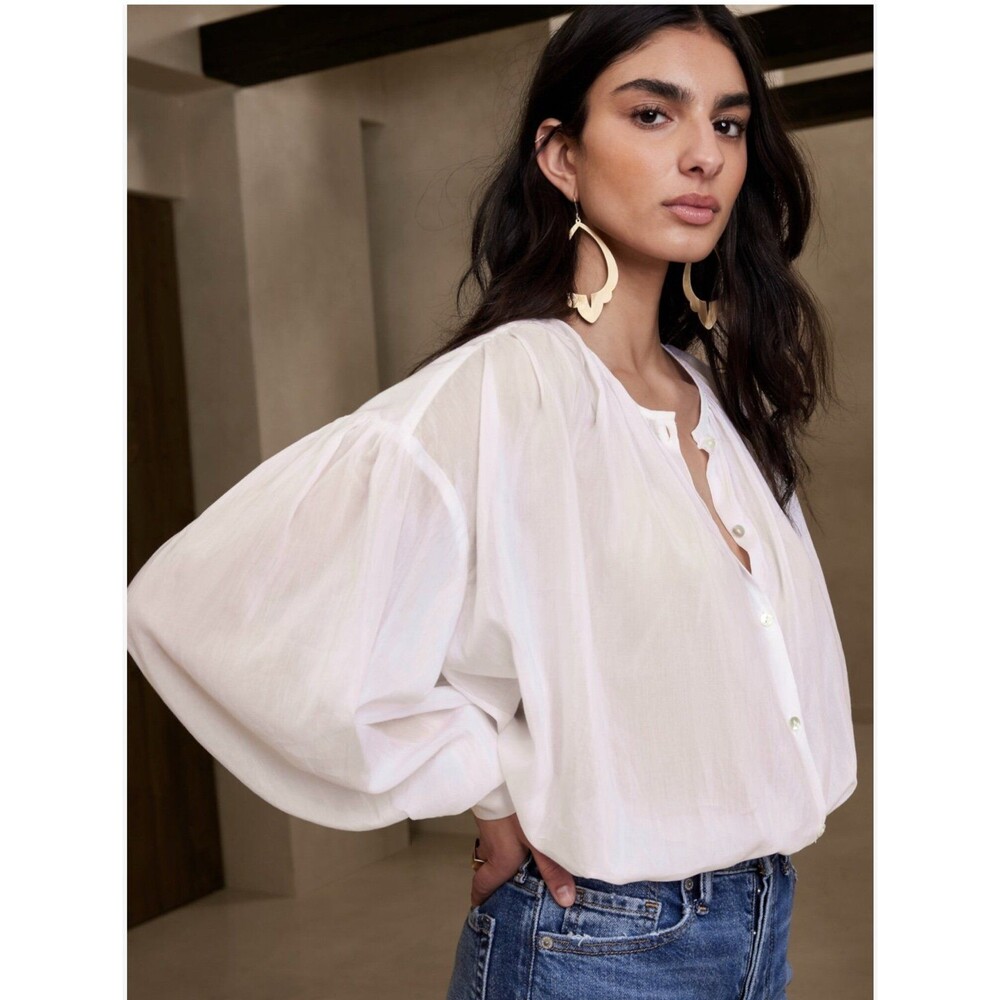 Banana Republic WEST OVERSIZED COTTON-SILK SHIRT, Cream, Medium